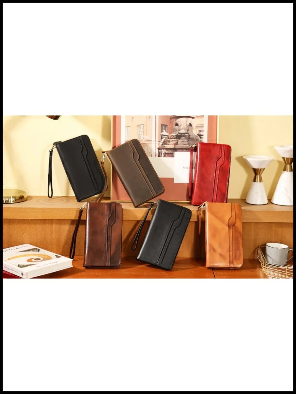 Full Grain Leather Family Travel Passport Wallet RFID Blocking Organizer for 6